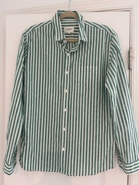 Sezane octobre Cotton Linen Charlie Shirt White / Green Stripes - Size M